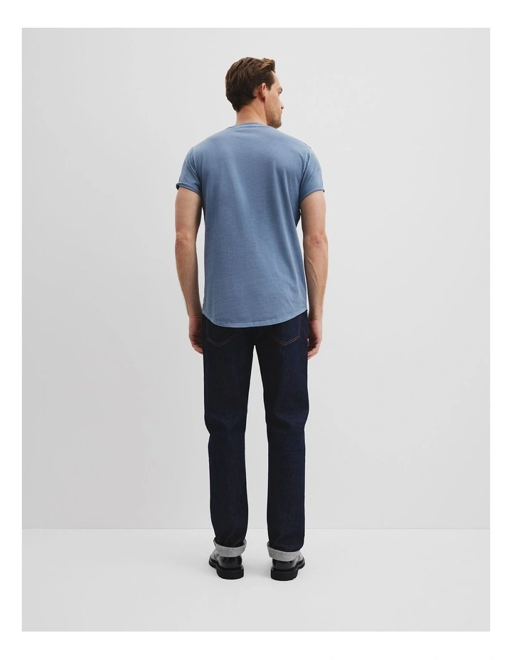 Australian Cotton Longline Garment Dye T-shirt in Sea Salt Blue image 4
