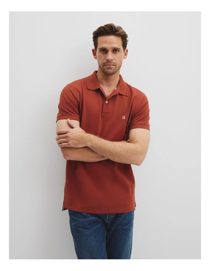 Verified Australian Cotton Pique Polo in Spice image 1
