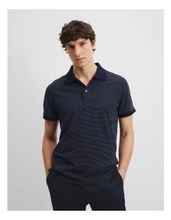 Australian Cotton Jacquard Polo in Navy