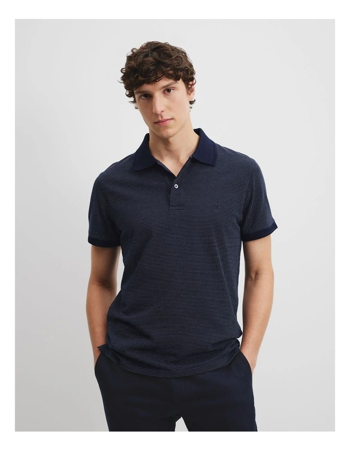 Australian Cotton Jacquard Polo in Navy image 1