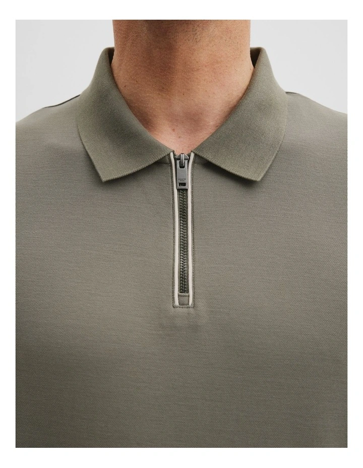 Mrc Cot Pique Zip Polo in Moss Grey image 2