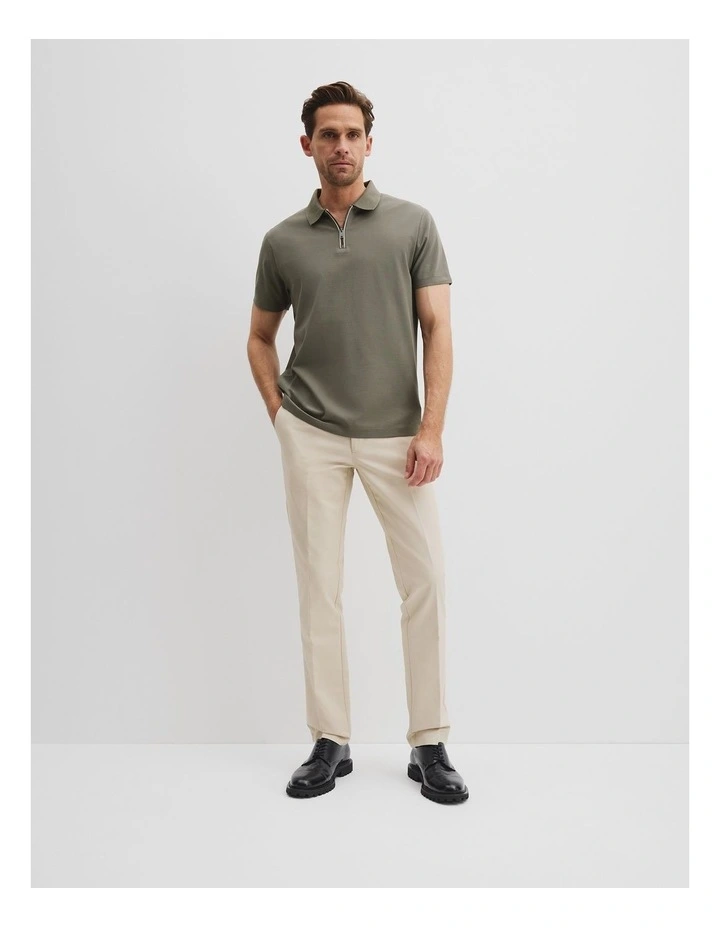 Mrc Cot Pique Zip Polo in Moss Grey image 3
