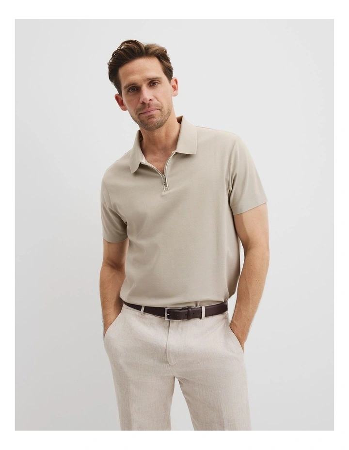 Mrc Cot Pique Zip Polo in Porcelain image 1