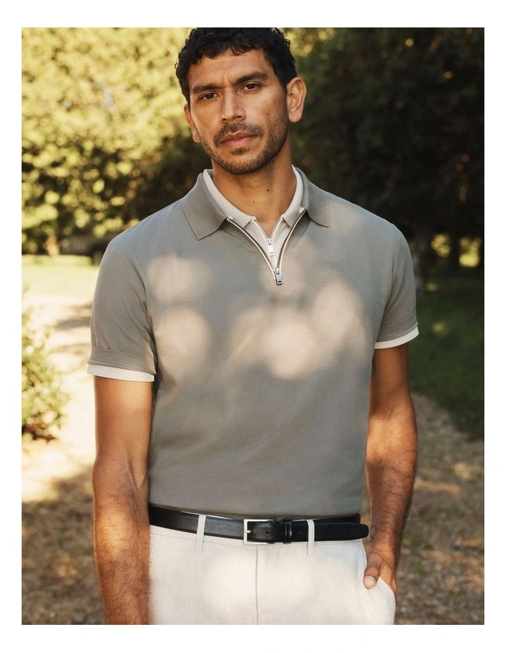 Mrc Cot Pique Zip Polo in Porcelain image 2