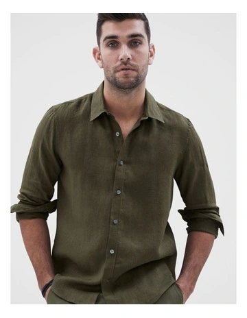 Linen Regular Fit Shirt in Khaki