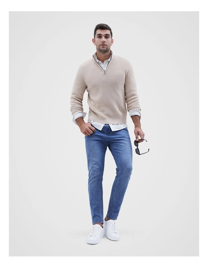 Rib Half Zip Knit in Cream image 2
