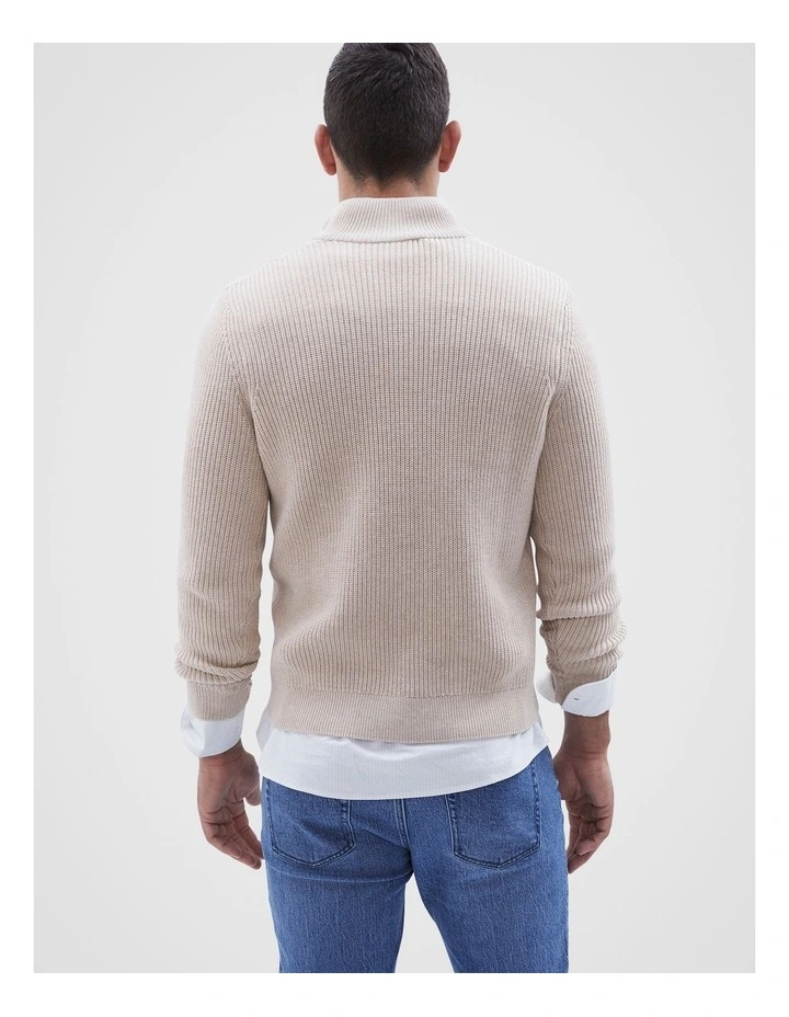 Rib Half Zip Knit in Cream image 3