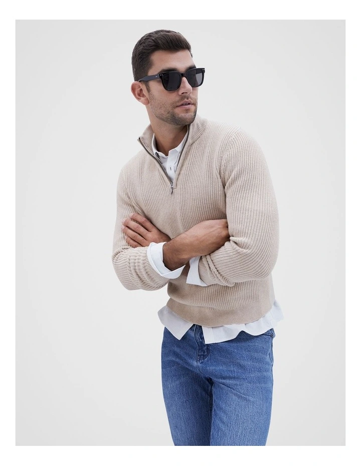 Rib Half Zip Knit in Cream image 5
