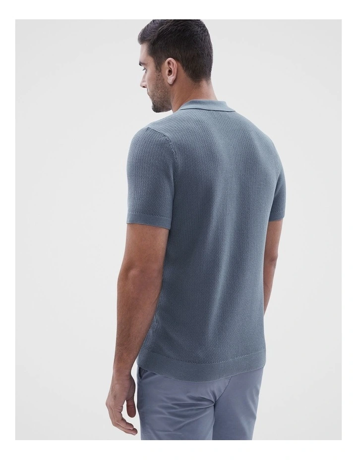 Textured Knit Polo in Dusty Blue image 3