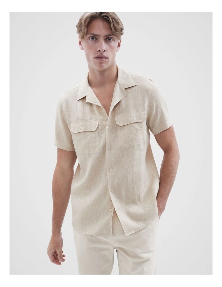 Camp Collar Linen Regular Shirt in Oatl Marle image 1
