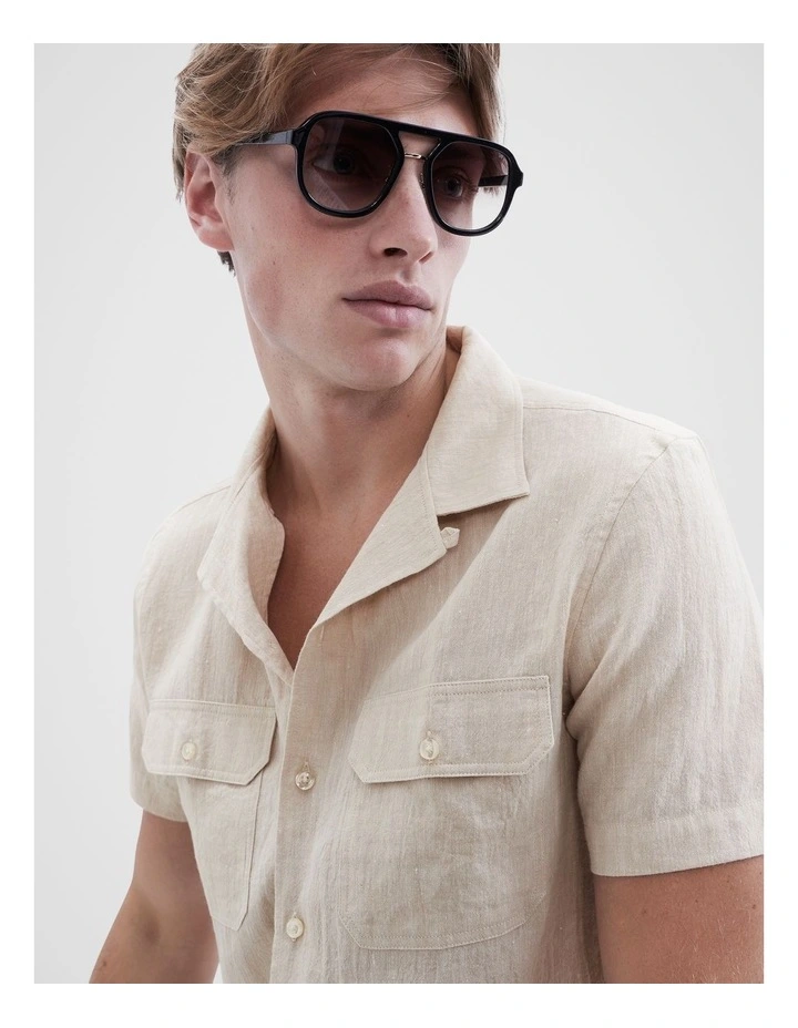 Camp Collar Linen Regular Shirt in Oatl Marle image 3