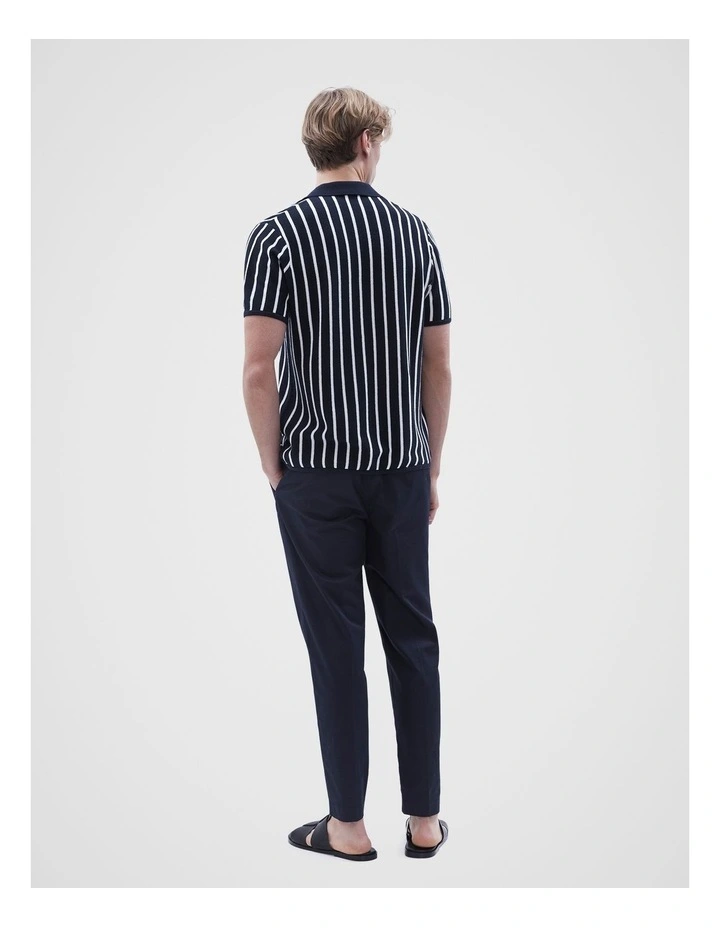 Stripe Button Through Knit Shirt in Navy image 3