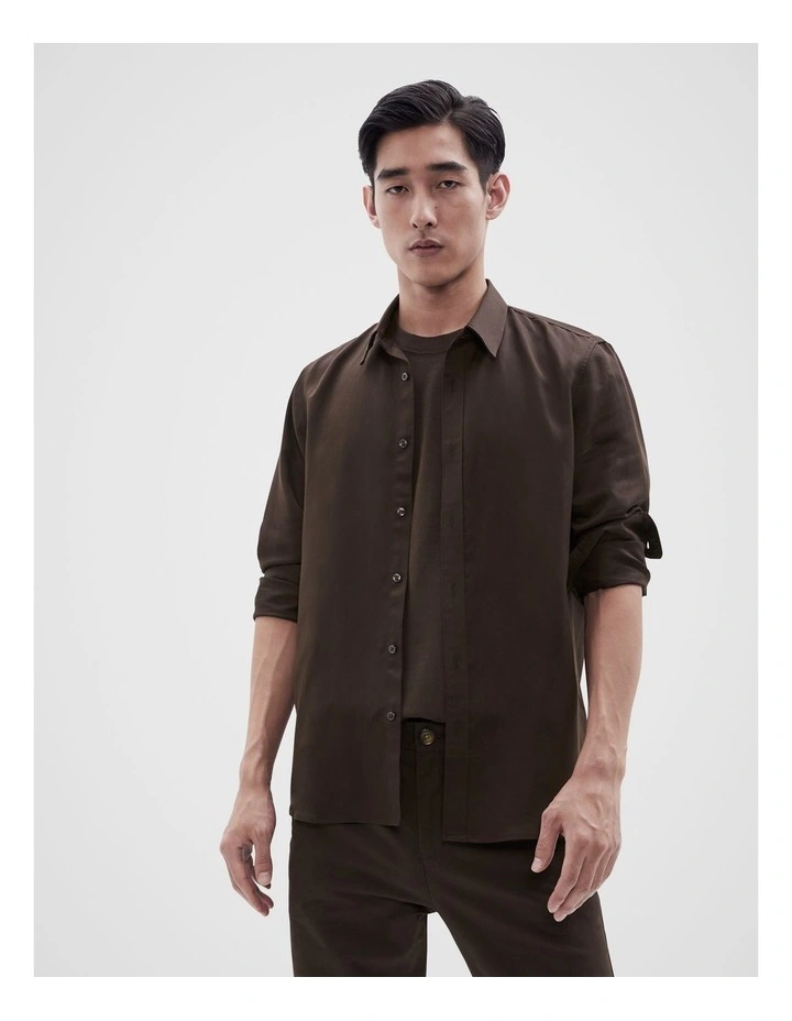 Lyocell Blend Long Sleeves Regular Fit Shirt in Chocolate image 1