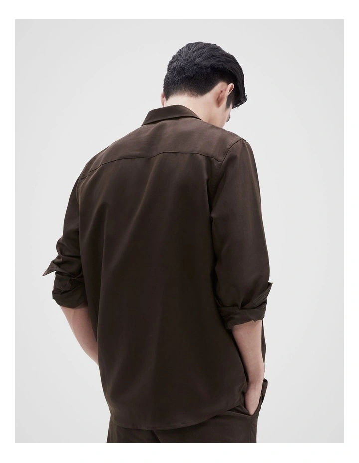 Lyocell Blend Long Sleeves Regular Fit Shirt in Chocolate image 3
