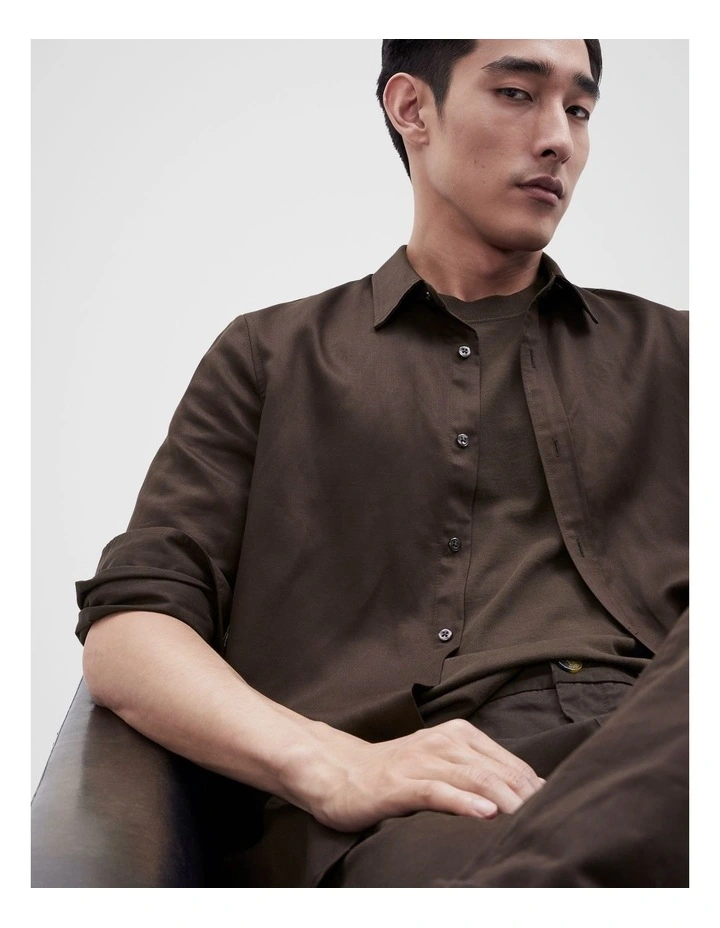 Lyocell Blend Long Sleeves Regular Fit Shirt in Chocolate image 4