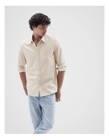Cord Long Sleeve Regular Fit Shirt in Sand