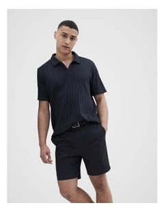 Rib Stitch Polo in Navy