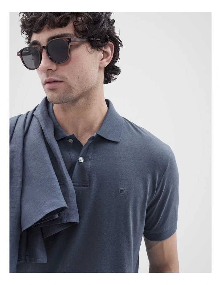 Classic Jersey Polo Shirt in Mid Blues image 3
