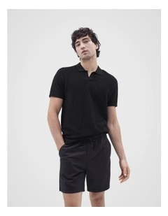 Zig Zag Knit Polo Shirt in Black