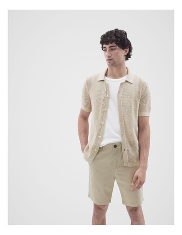 Net Stitch Button Thru Shirt in Sand