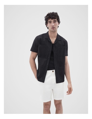 Broderie Pocket Short Sleeve Resort Shirt in Black