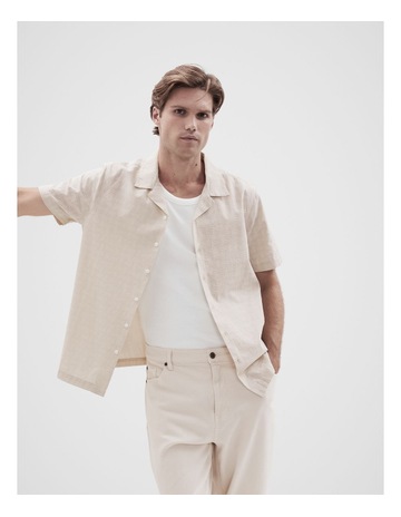 Embroidered Short Sleeve Resort Shirt in Sand