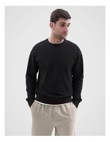 Pique Long Sleeve Pullover in Black
