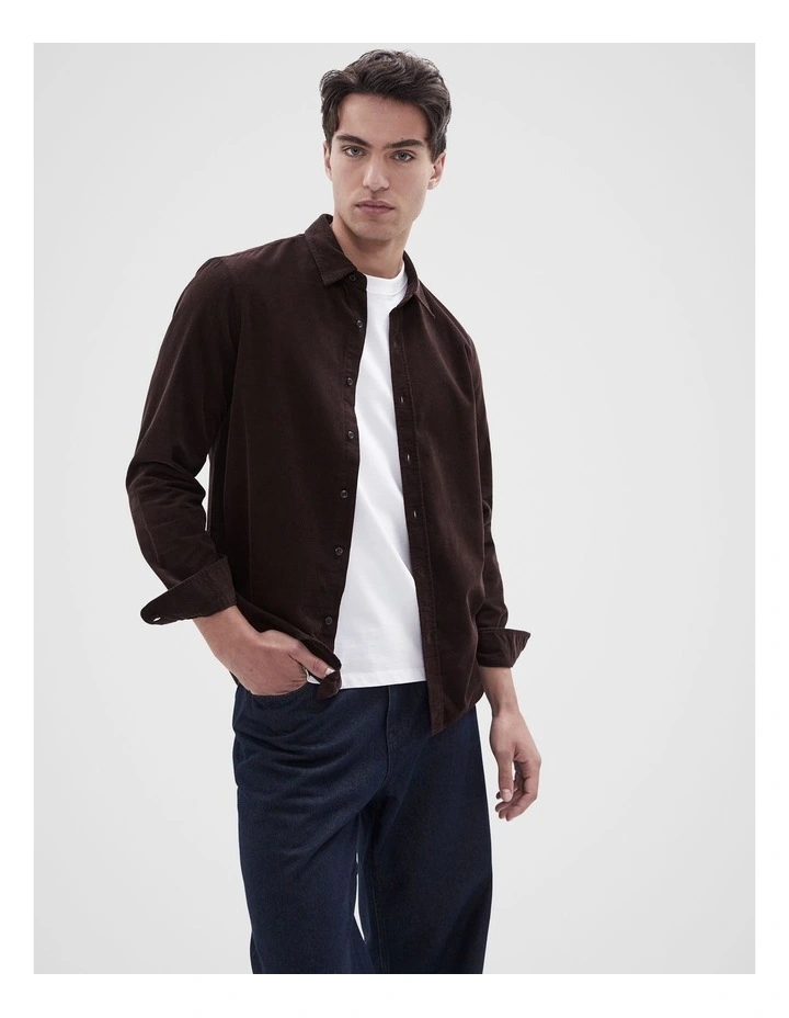 Cord Long Sleeve Regular Fit Shirt in Brown image 1