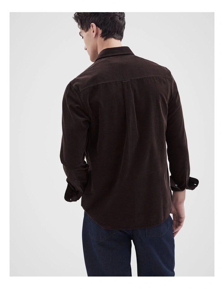 Cord Long Sleeve Regular Fit Shirt in Brown image 2