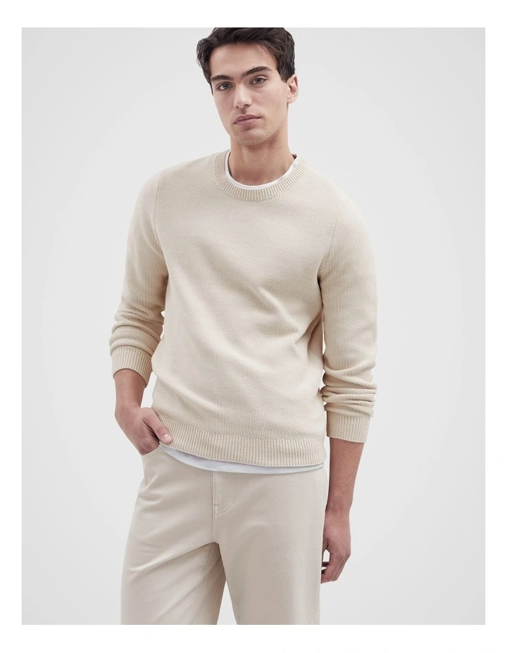 Mixed Yarn Knit Sweater in Beige image 1