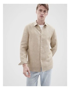 Linen Regular Fit Shirt in Brown