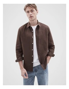 Linen Regular Fit Shirt in Brown
