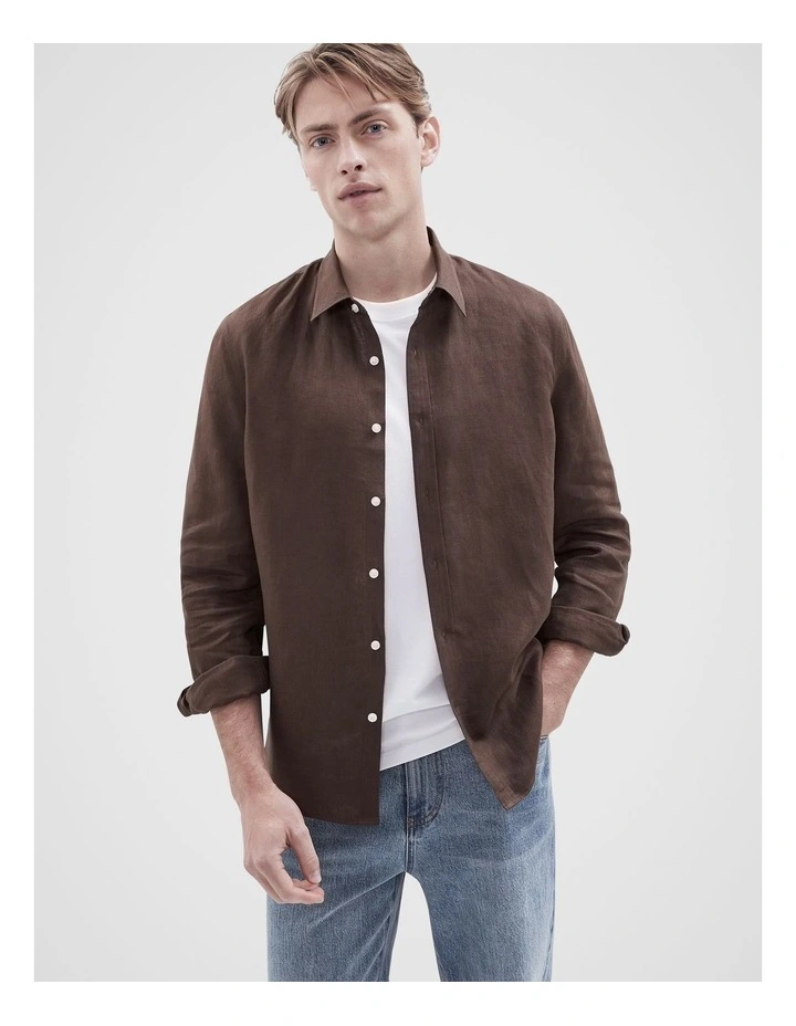 Linen Regular Fit Shirt in Brown image 1