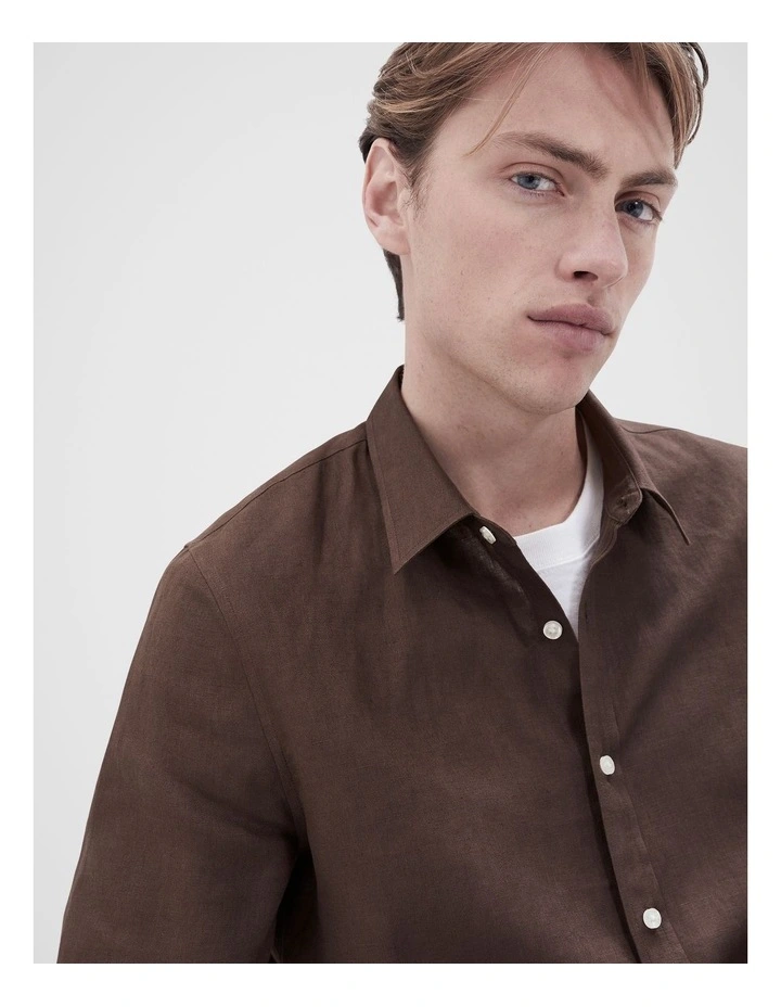 Linen Regular Fit Shirt in Brown image 3