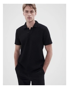 Herringbone Stitch Polo in Black