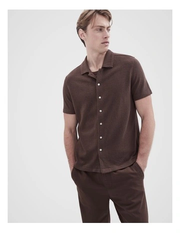 Boucle Button Through Shirt in Brown
