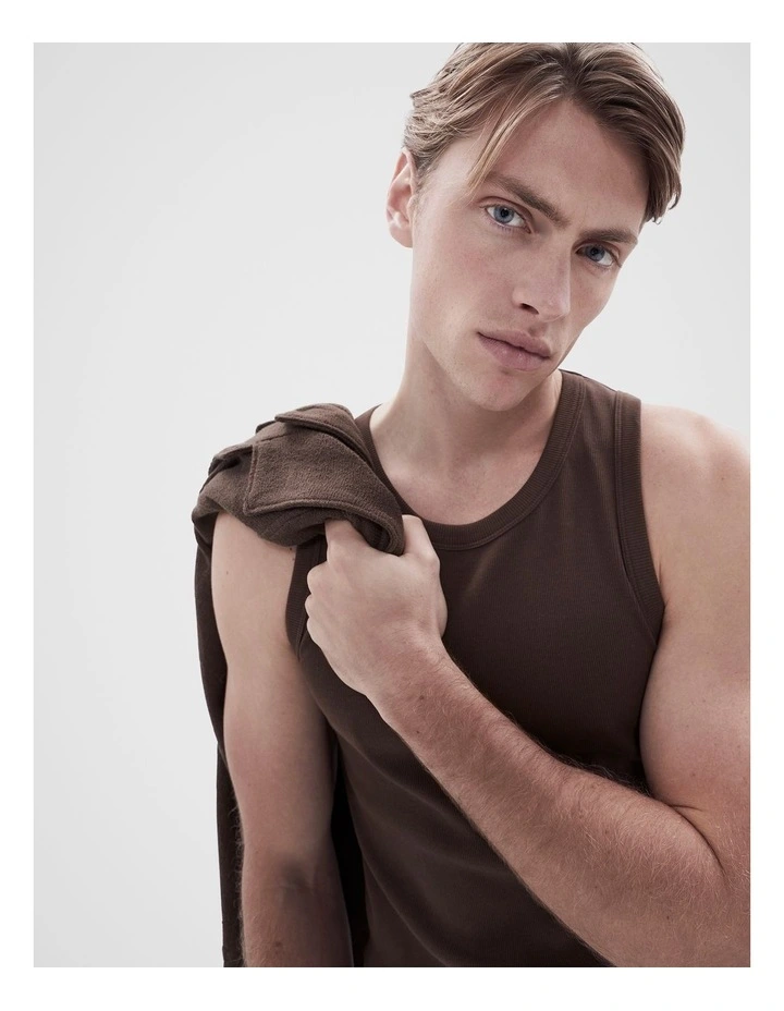 Rib Singlet in Brown image 3