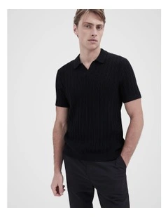 Vertical Stitch Knit Polo in Black