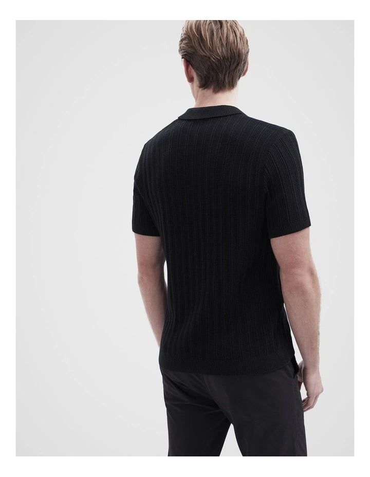 Vertical Stitch Knit Polo in Black image 2