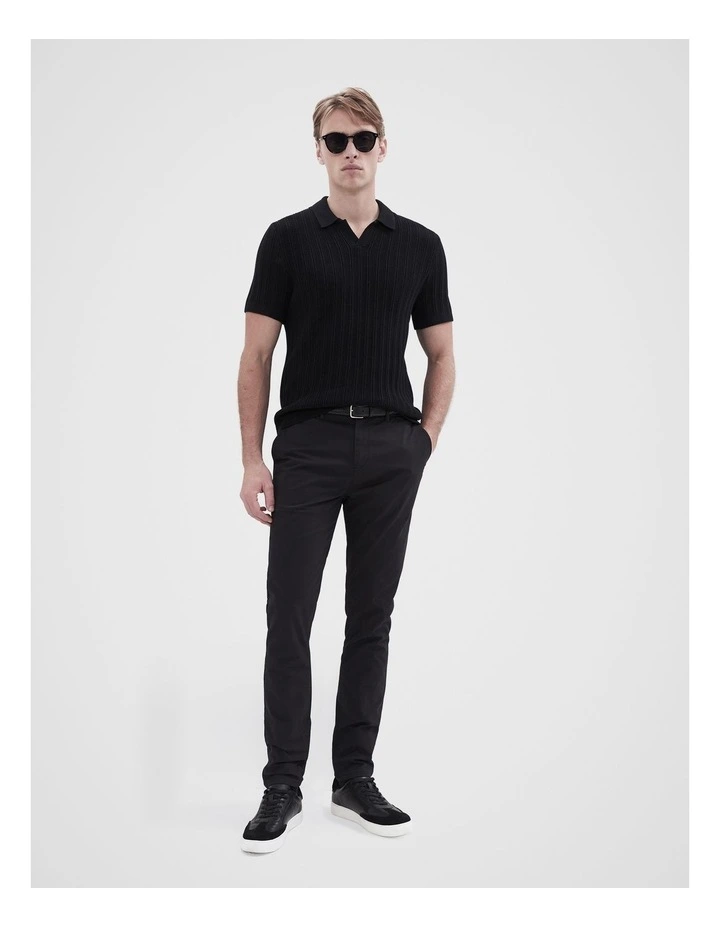 Vertical Stitch Knit Polo in Black image 4