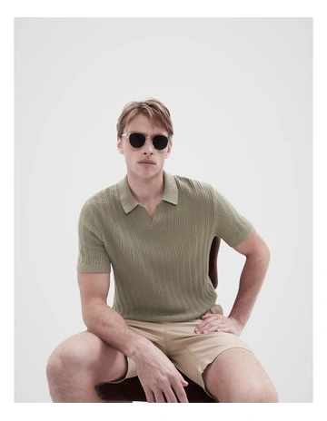 Vertical Stitch Knit Polo in Green