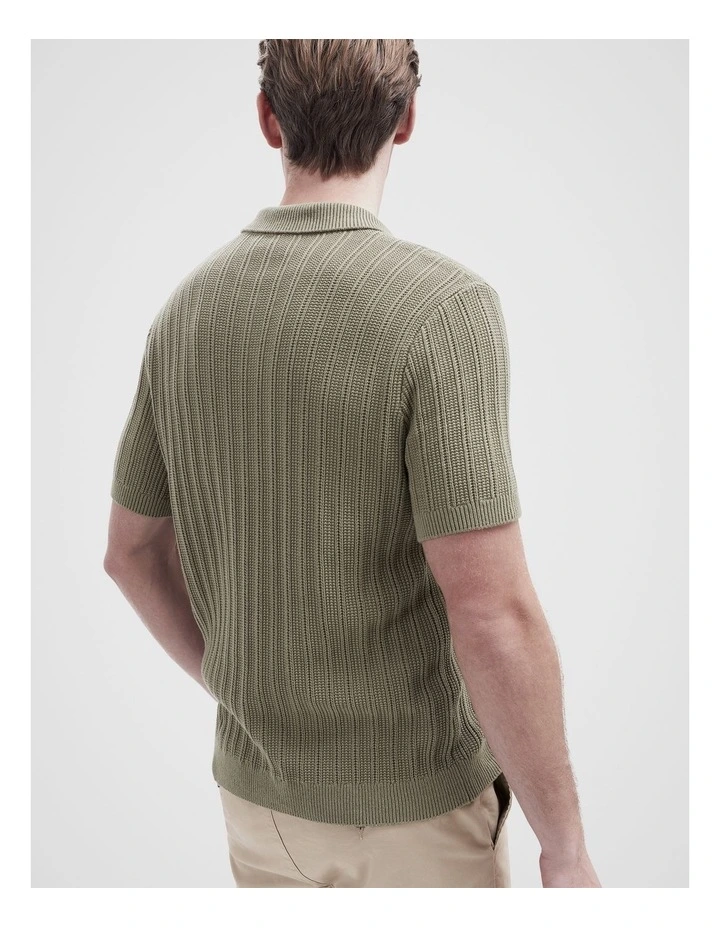 Vertical Stitch Knit Polo in Green image 2