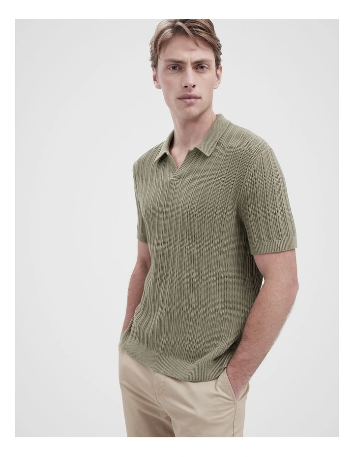 Vertical Stitch Knit Polo in Green image 4