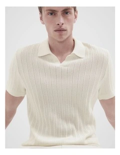 Vertical Stitch Knit Polo in White