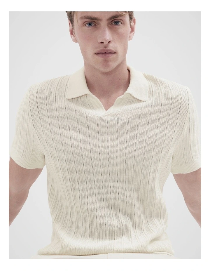 Vertical Stitch Knit Polo in White image 1