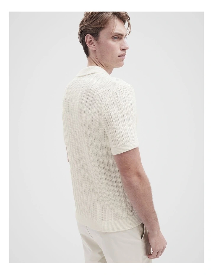 Vertical Stitch Knit Polo in White image 2