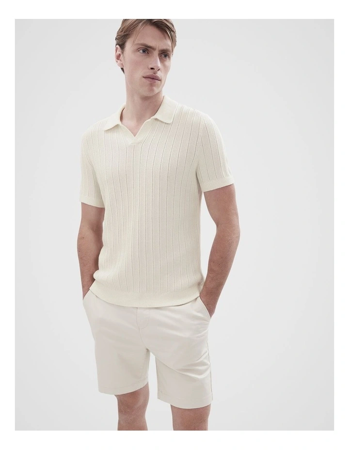 Vertical Stitch Knit Polo in White image 3