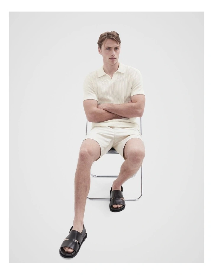 Vertical Stitch Knit Polo in White image 4