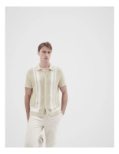 Border Knit Button Through Shirt in Beige