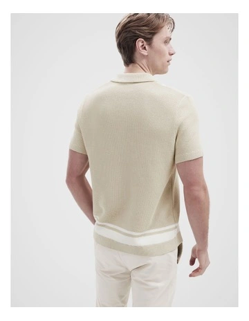 Border Knit Button Through Shirt in Beige